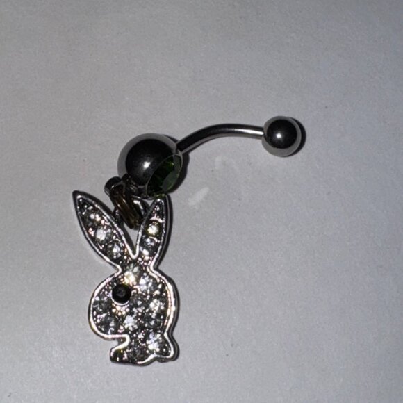 Clear Rhinestone Play boy-looking Bunny Dangle Belly Ring - Picture 8 of 9